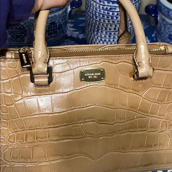 Kasia Medium Crocodile Embossed Leather Satchel in CHOCOLATE  Michael Kors Crocodile Embossed Leather